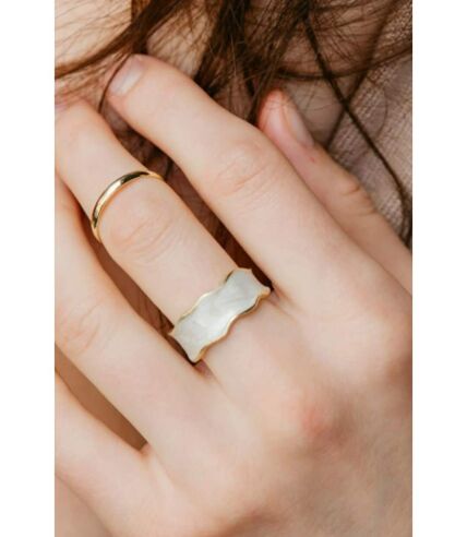 2 Pcs Wide Enamel Adjustable Wide Gold Band Cuff Ring Set