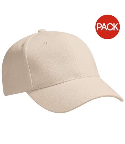 Beechfield Unisex Pro-Style Heavy Brushed Cotton Baseball Cap / Headwear (Pack of 2) (Stone) - UTRW6719