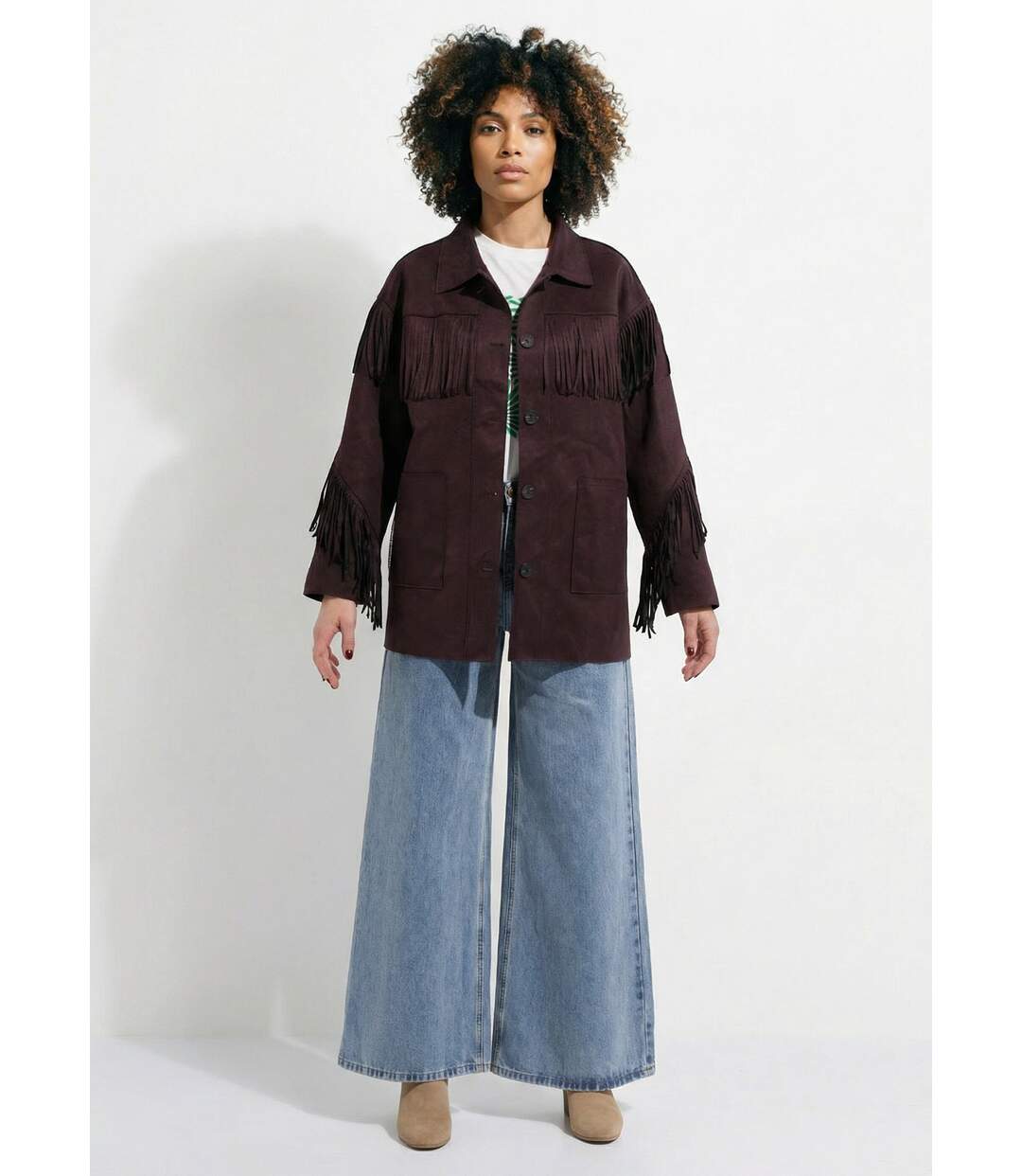 Veste longue en suédine à franges-3