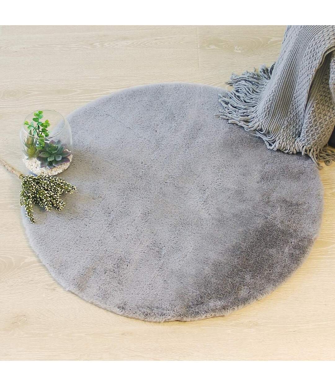 Tapis Rond Imitation Fourrure Doucea 80cm Gris-3