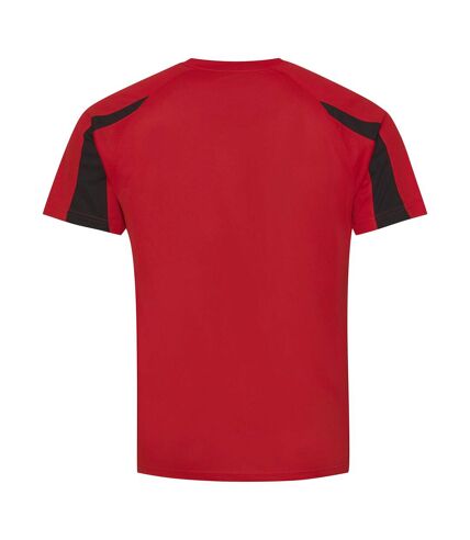 Just Cool Mens Contrast Cool Sports Plain T-Shirt (Fire Red/Jet Black)
