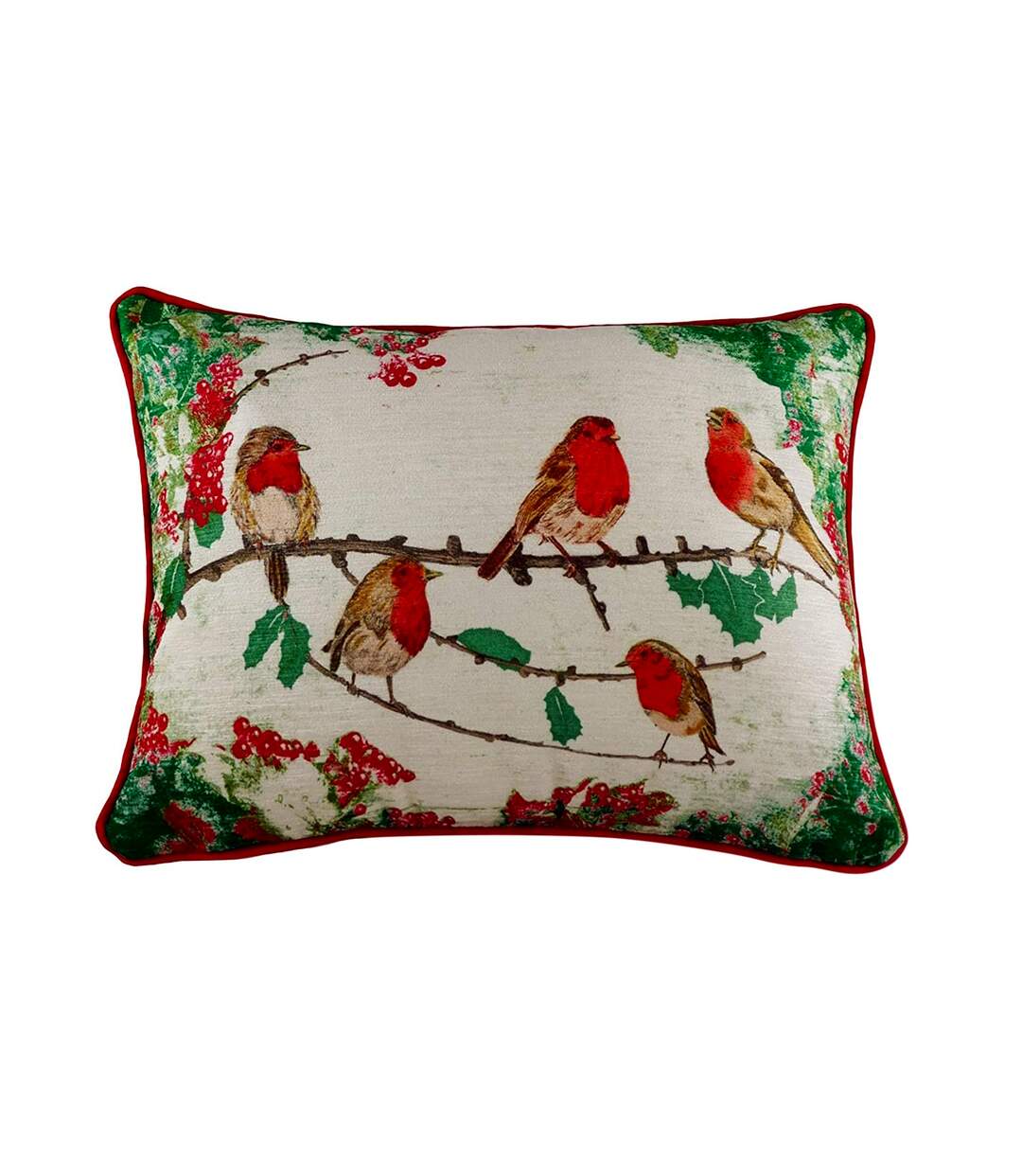 Chenille robin christmas cushion cover one size red/green/white Evans Lichfield