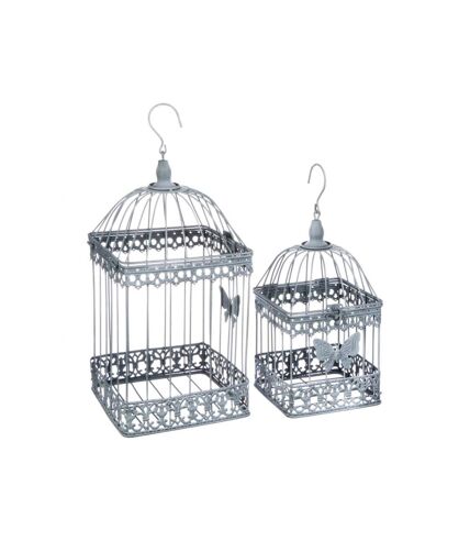 Lot de 2 Cages à Oiseaux en Métal Niena Gris