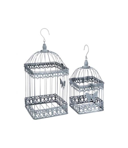 Lot de 2 Cages à Oiseaux en Métal Niena Gris