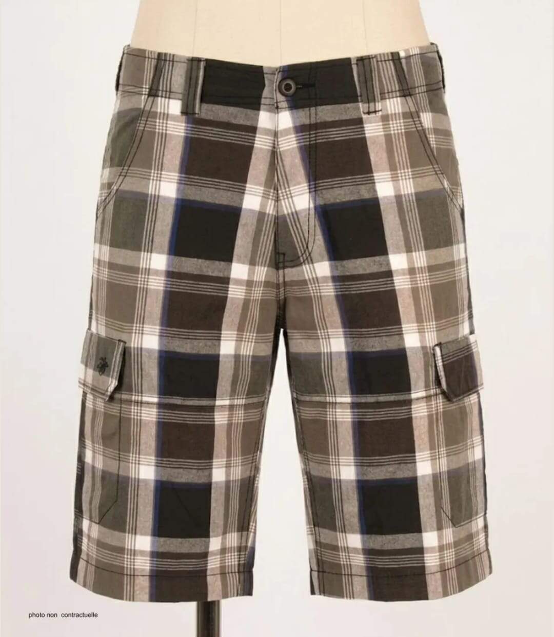 Bermuda WINCHESTER IVORY1 à carreaux en coton : le style géométrique gris et bleu pour l'été-3