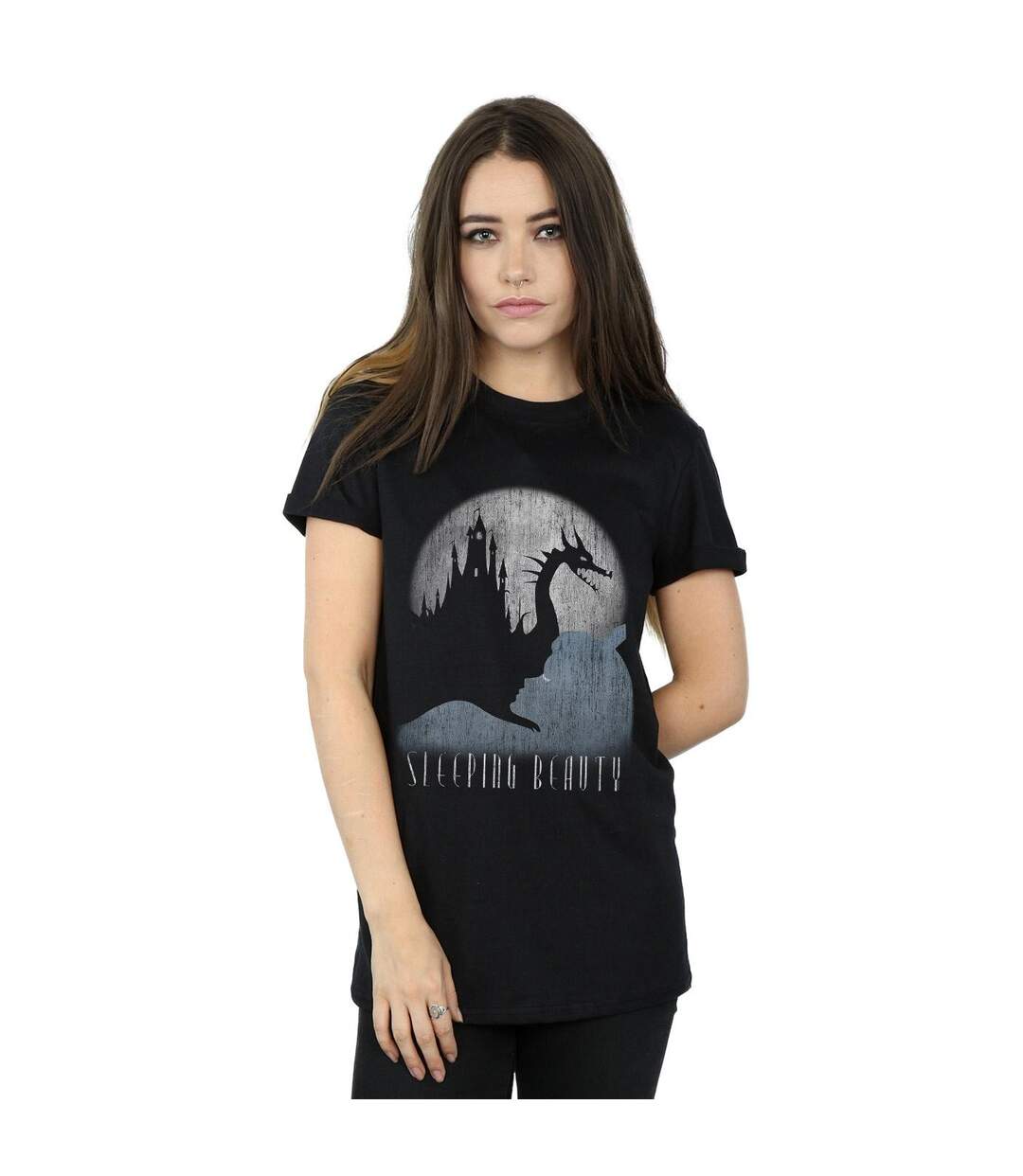 Disney Femme/Les femmes Sleeping Beauty Hidden Illusion Coton Boyfriend T-Shirt (Noir) - UTBI49594-2