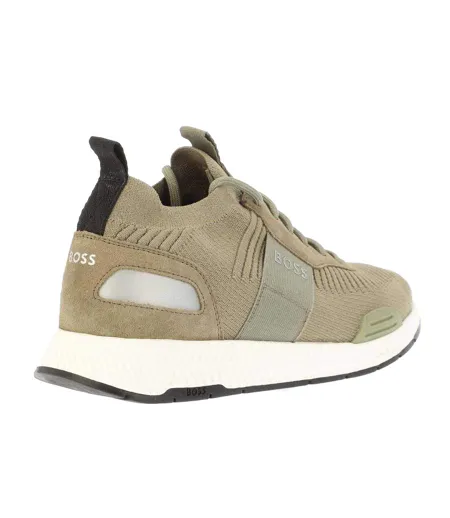 Mens Logo Knitted Trainers Green Boss