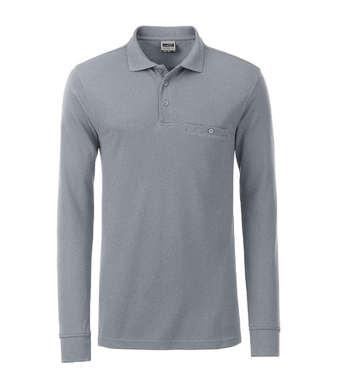 Polo homme poche poitrine manches longues - JN866 - gris chiné - workwear-1