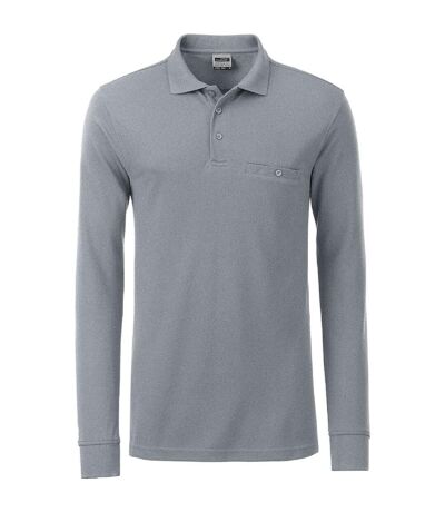 Polo homme poche poitrine manches longues - JN866 - gris chiné - workwear