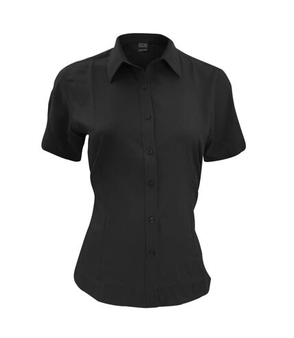 Henbury Womens/Ladies Wicking Anti-bacterial Short Sleeve Work Shirt (Black)
