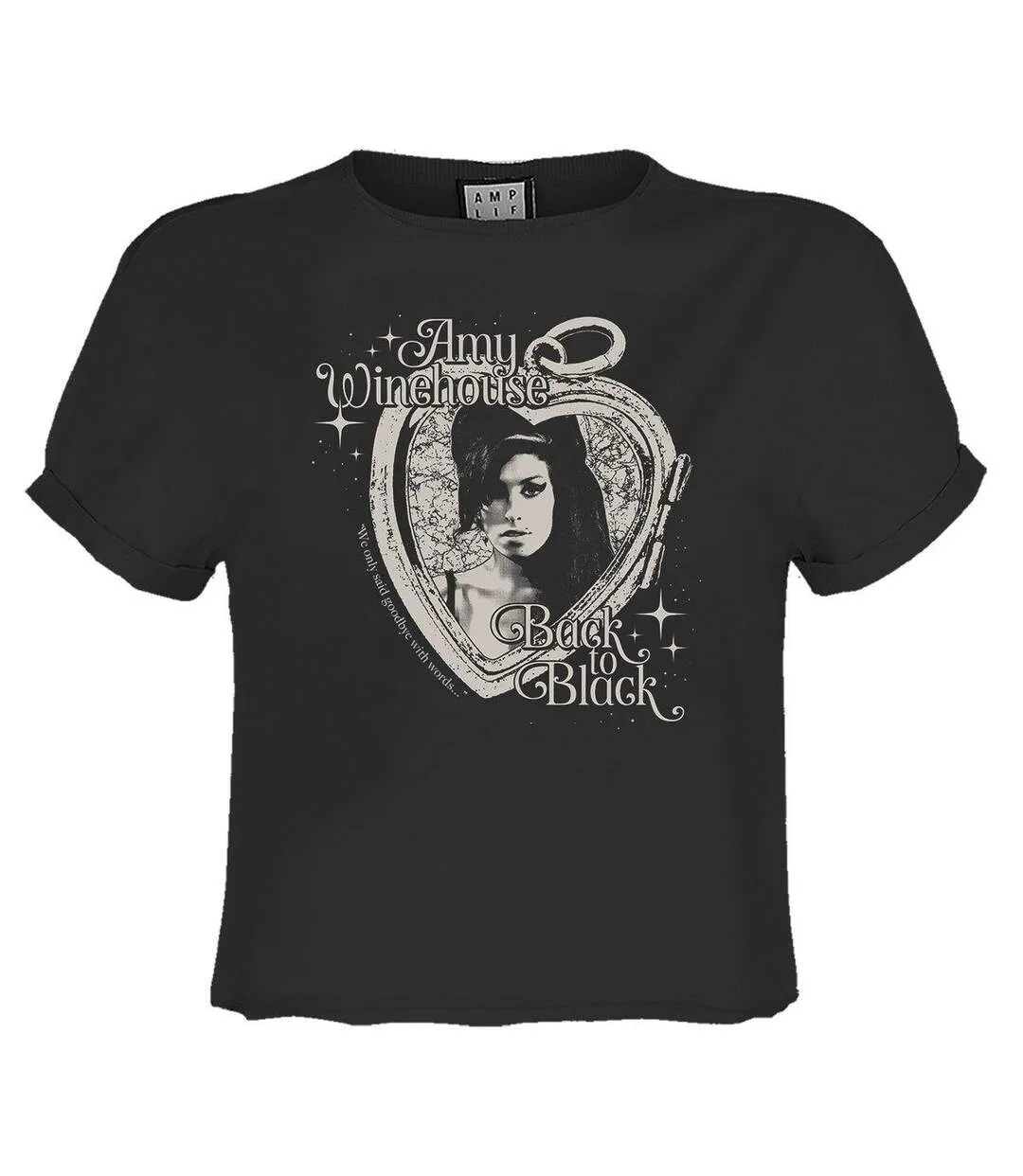 Womens/ladies Heart Frame Crop Top Charcoal Amy Winehouse-1