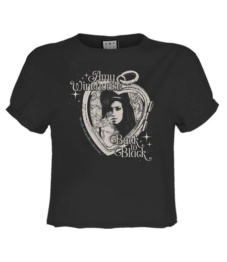 Womens/ladies Heart Frame Crop Top Charcoal Amy Winehouse