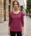 MAYFLOWER NOBEL2 : Tee-shirt manches longues fuchsia imprimé avec col boutonné-1