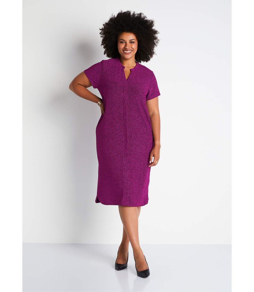 Robe courte évasée maille brillante-1