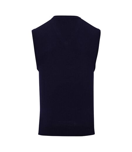 Premier Mens Sleeveless Cotton Acrylic V Neck Sweater (Navy)
