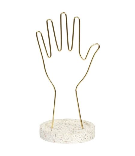 Porte-Bijoux Main Terrazzo 28cm Or & Blanc