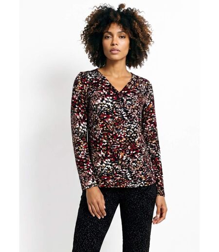 T-shirt stretch col V imprimé abstrait