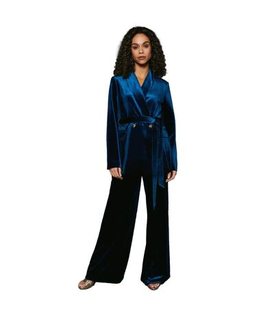Womens/ladies Velvet Wide Leg Trousers Teal Principles