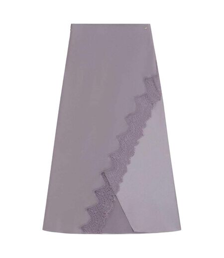 Womens/ladies Lace Trim Satin Maxi Skirt Purple Boss