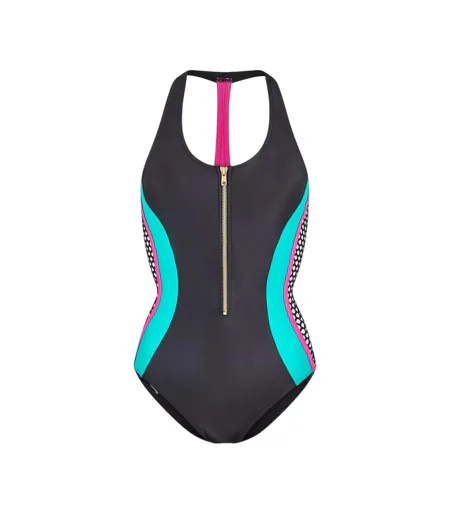 Womens/ladies Front Zip One Piece Swimsuit Multicoloured Zoggs
