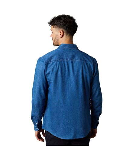 Mens denim long-sleeved shirt mid blue Burton