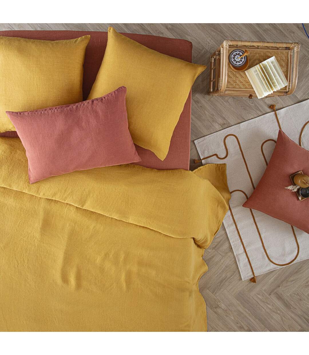 Drap Housse en Lin Adorable 160x200cm Terracotta-5
