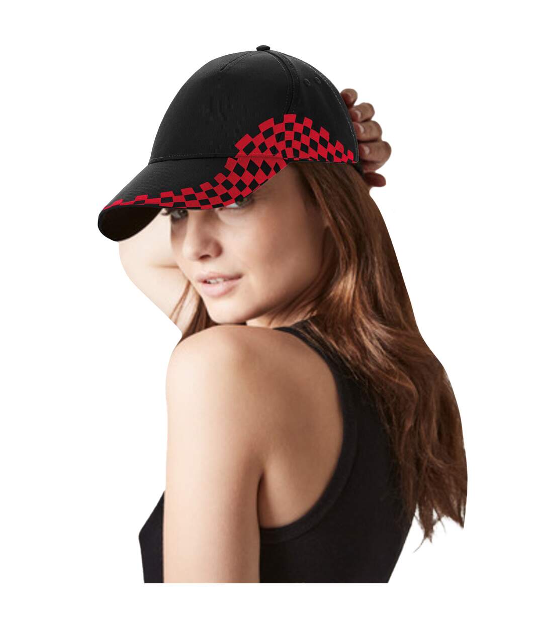 Unisex grand prix baseball cap black/classic red Beechfield-3