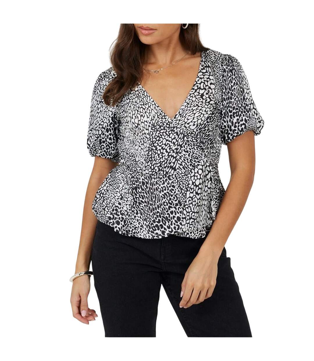 Haut Portefeuille Manches Bouffantes Femme Noir Blanc Brave Soul-2