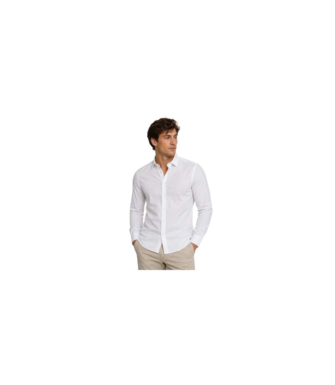 Mens Slim Long-sleeved Button-down Shirt White Replay-1
