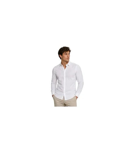 Mens Slim Long-sleeved Button-down Shirt White Replay
