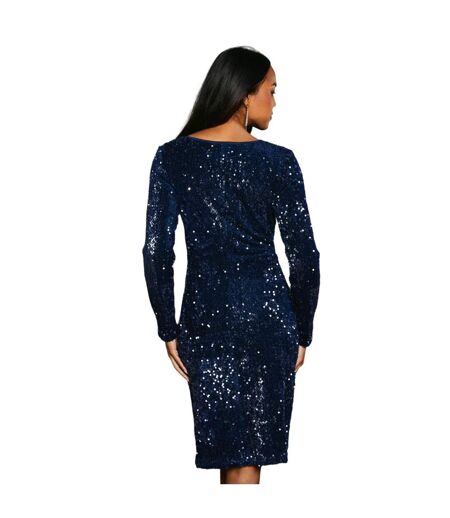 Womens/ladies Sequin Velvet Pencil Dress Navy Principles