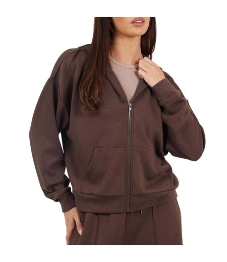 Womens/ladies Scuba Full Zip Hoodie Chocolate Brave Soul