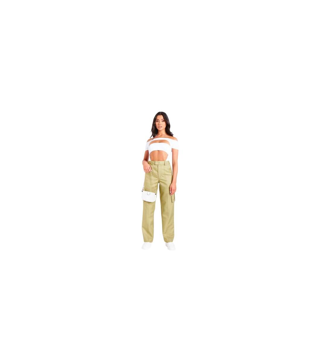 Womens/ladies High Rise Cargo Trousers Olive Missy Empire-1