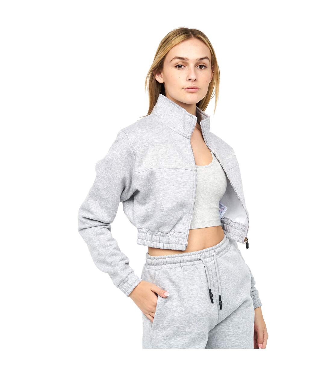Sweat Court À Capuche Milwalk Femme Gris Chiné Crosshatch-4