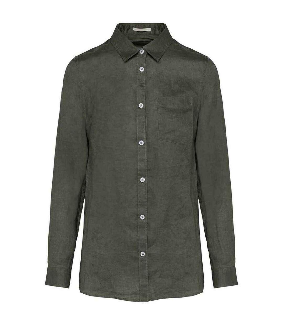 Womens/ladies linen long-sleeved shirt organic khaki Spasso-1