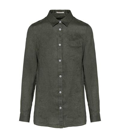 Womens/ladies linen long-sleeved shirt organic khaki Spasso