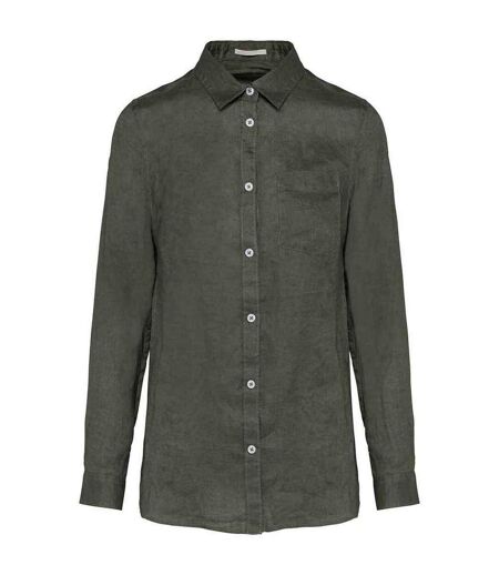 Womens/ladies linen long-sleeved shirt organic khaki Spasso