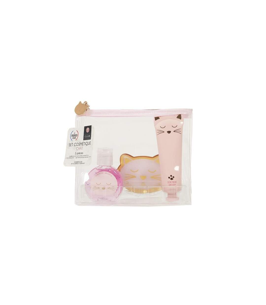 Coffret Cosmétique 3 Accessoires Chat 15cm Rose-1