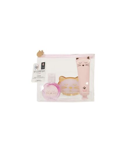 Coffret Cosmétique 3 Accessoires Chat 15cm Rose