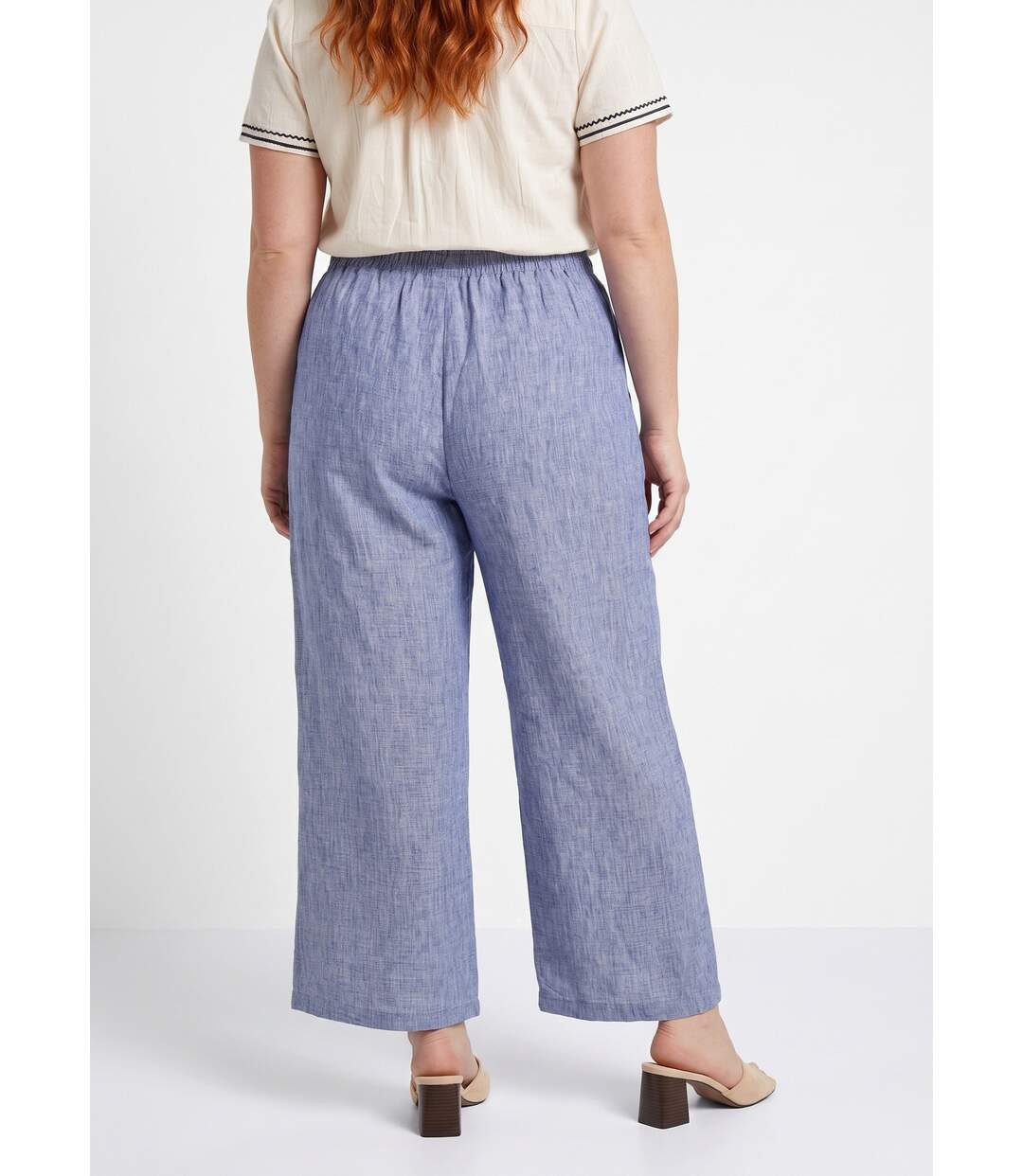 Pantalon large chiné élastiqué avec lin-2