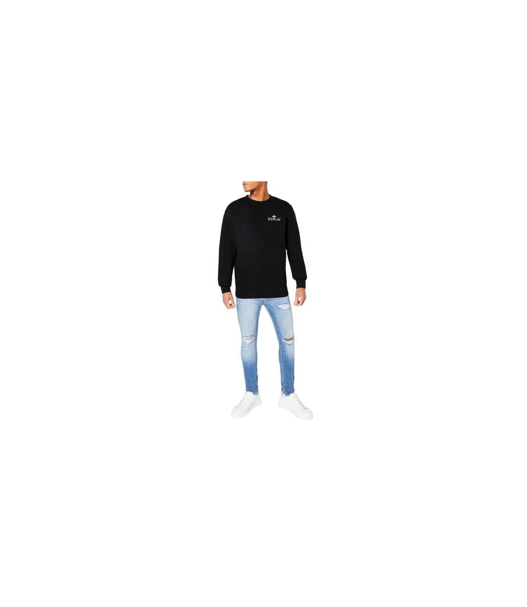 Mens Logo Crew Neck Sweatshirt Black Replay-1