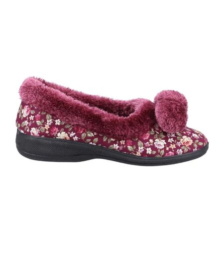 Womens/ladies goldfinch floral slippers burgundy Fleet & Foster