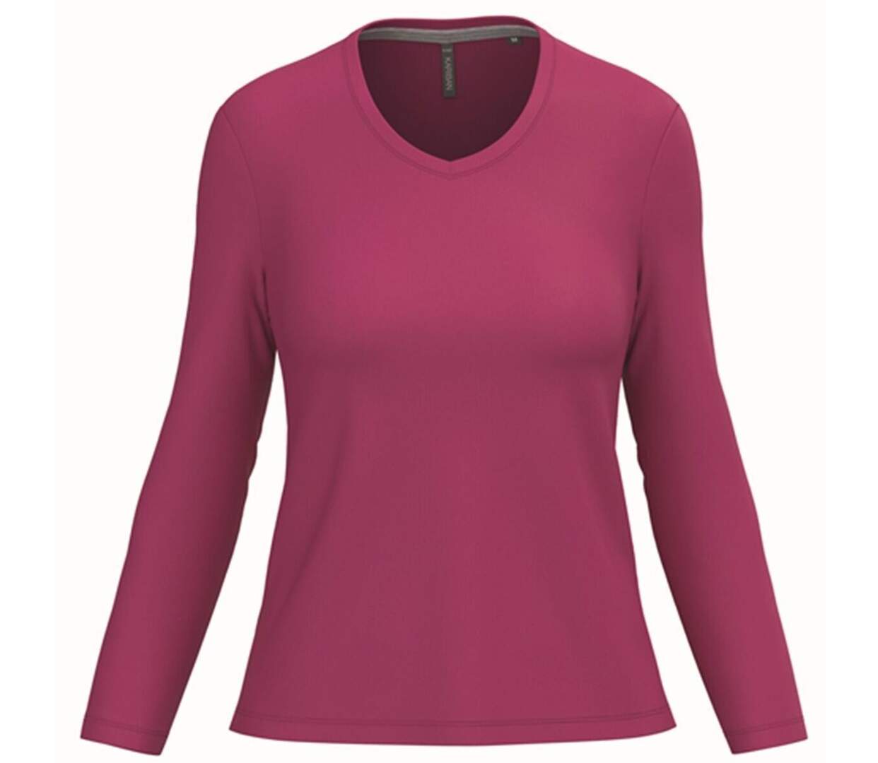 T-shirt manches longues col V - Femme - K382 - rose fuchsia-1