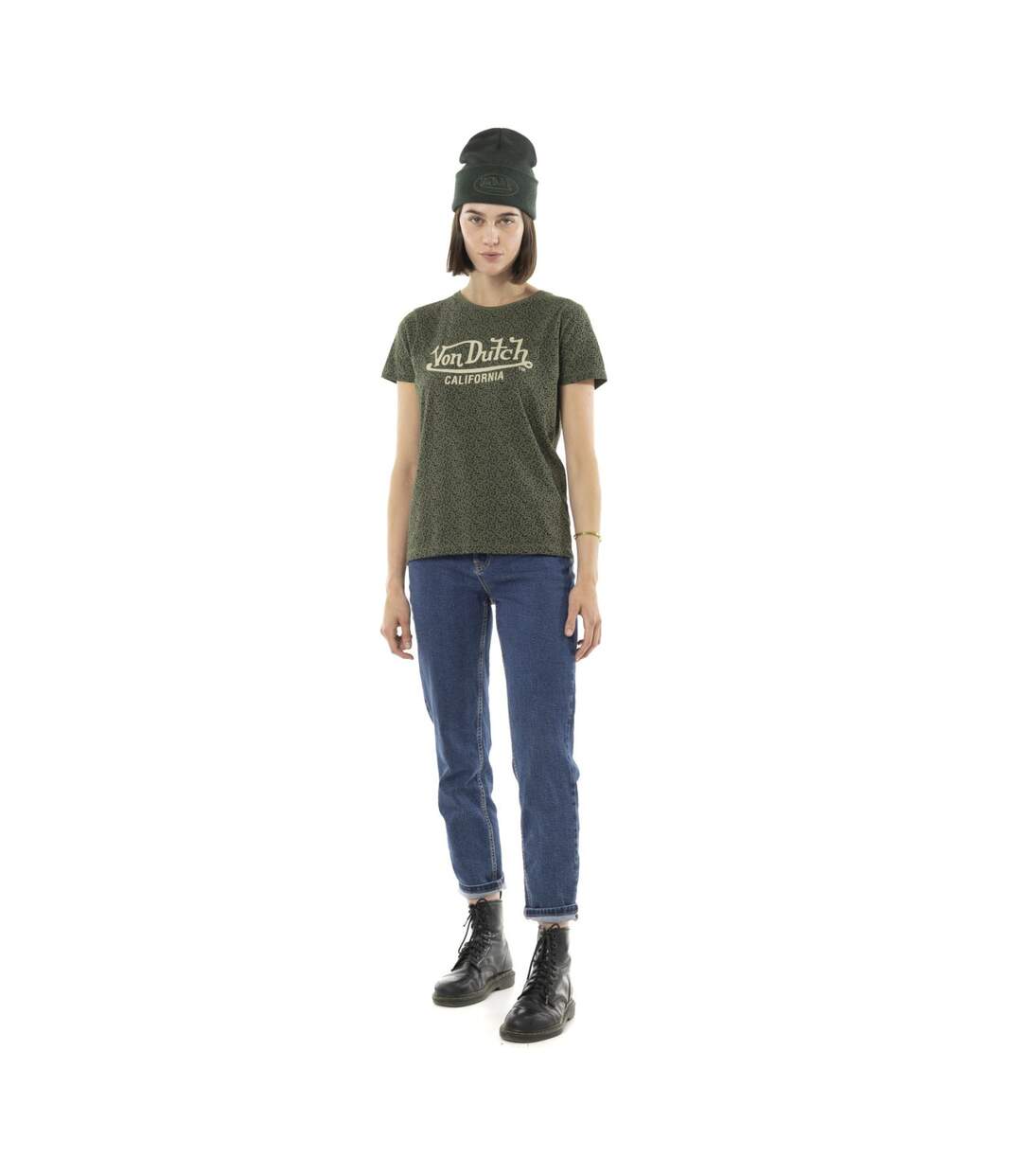 T-shirt femme col rond allover et print devant Leopard Vondutch-4