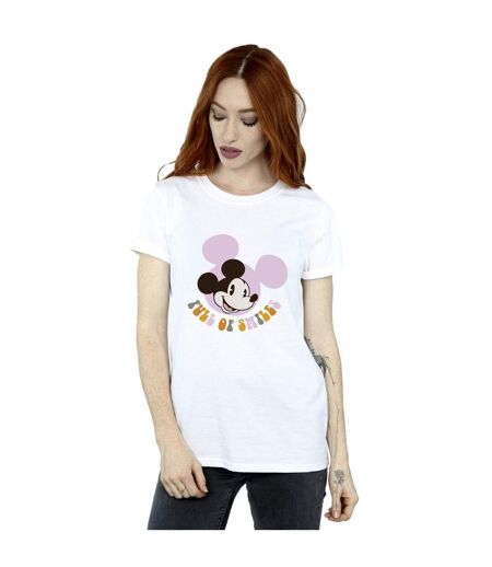 Disney Womens/Ladies Mickey Mouse Full Of Smiles Cotton Boyfriend T-Shirt (Blanc) - UTBI38965