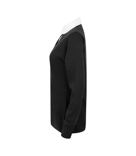 Polo De Rugby 100% Coton Femme Noir Blanc Front Row