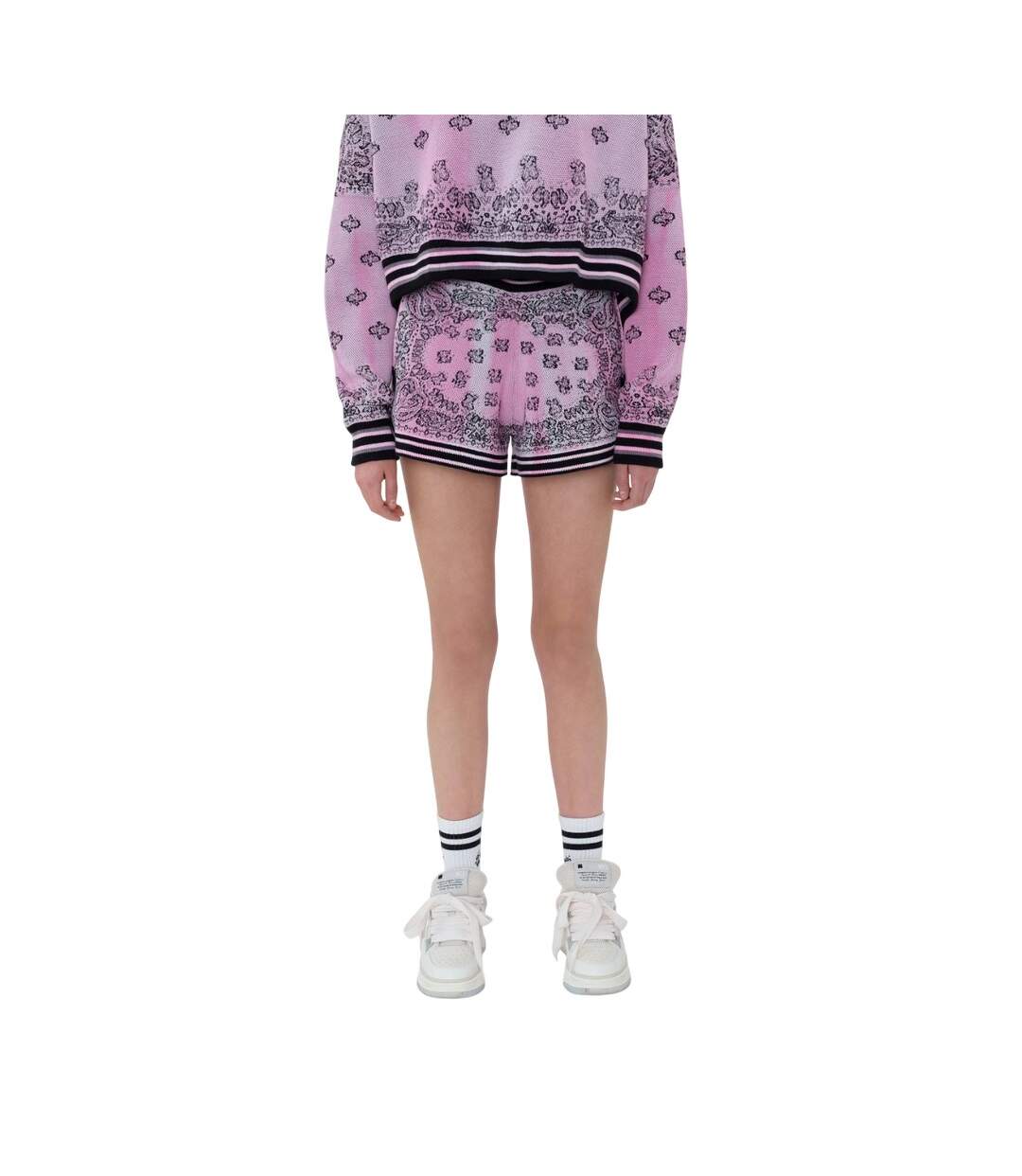 Womens/ladies Knitted Bandana Basketball Shorts Pink Black Amiri-1