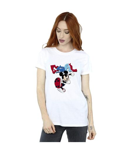 Disney T-shirt boyfriend en coton Mickey Mouse Goal Striker Pose Womens/Ladies (Blanc) - UTBI38579