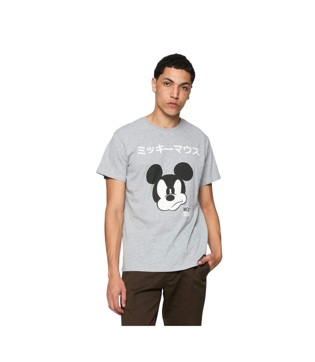 T-shirt Japonais Mickey Mouse Gris Chiné MerchCode-1