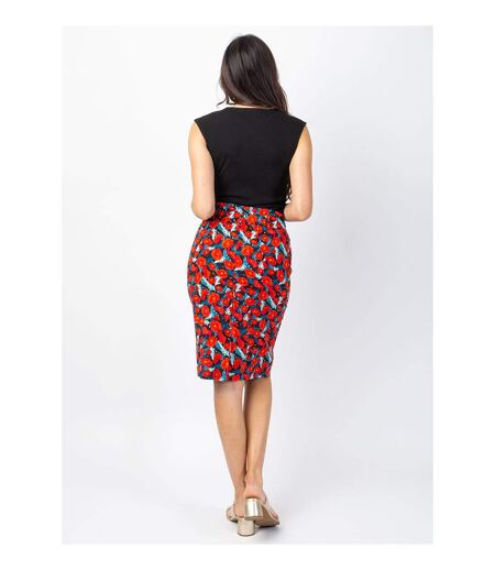 Jupe midi fleurie TRACY rouge Coton Du Monde